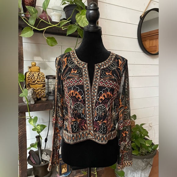 Sweaters - Sheer Black Embroidered Cardigan